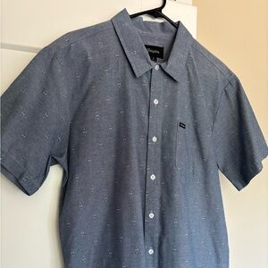 Brixton Men's Charter Oxford Charcoal Blue All Around Print Short Sleeve -Large